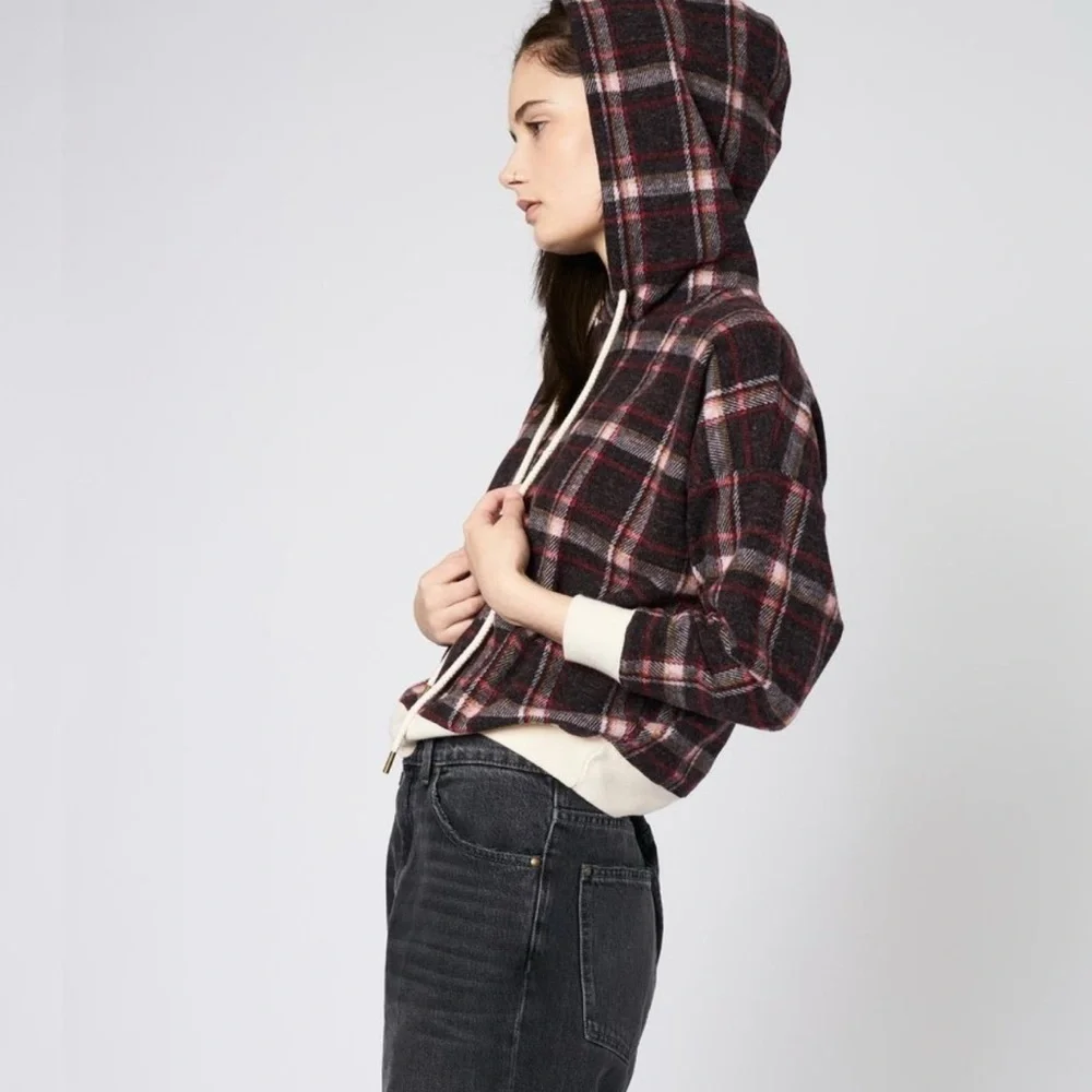 The Great. Teammate Hoodie Cedar House Plaid SZ M 2 Brown Red - Picture 2 of 11